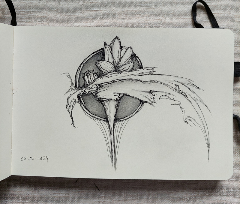 Title: Opfergabe, Sketchbook, Graphite 2024