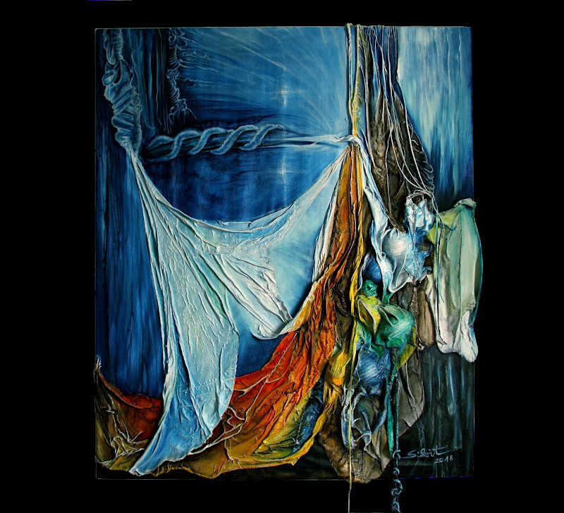 Title: Quantensprung, Collage Acryl +more 50cm x 40cm, Acryl on Canvas 2018