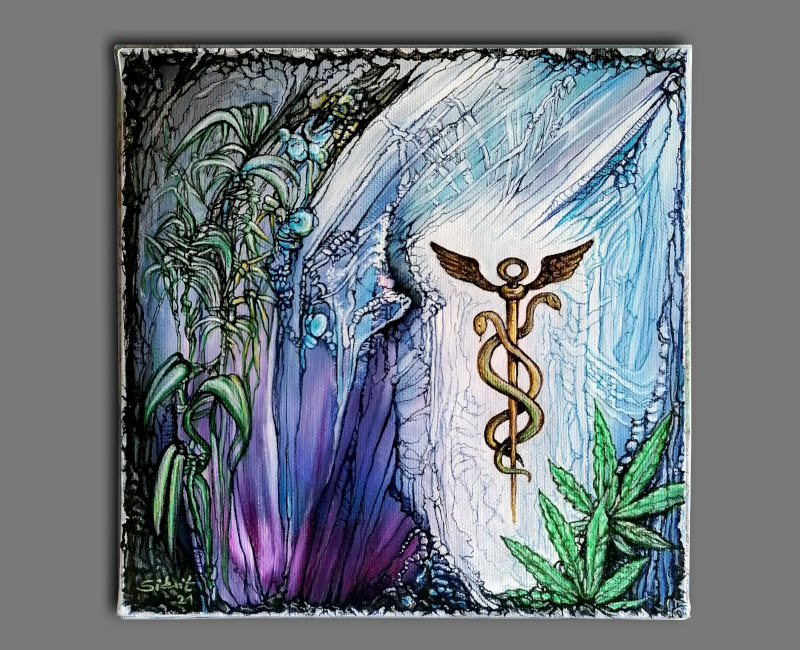 Title: Schlangenstab, Acryl, 20cm x 20cm 2021