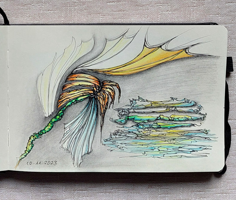 Title: Sonnensturm, Sketchbook Eclipse, Pen and Ink 2023