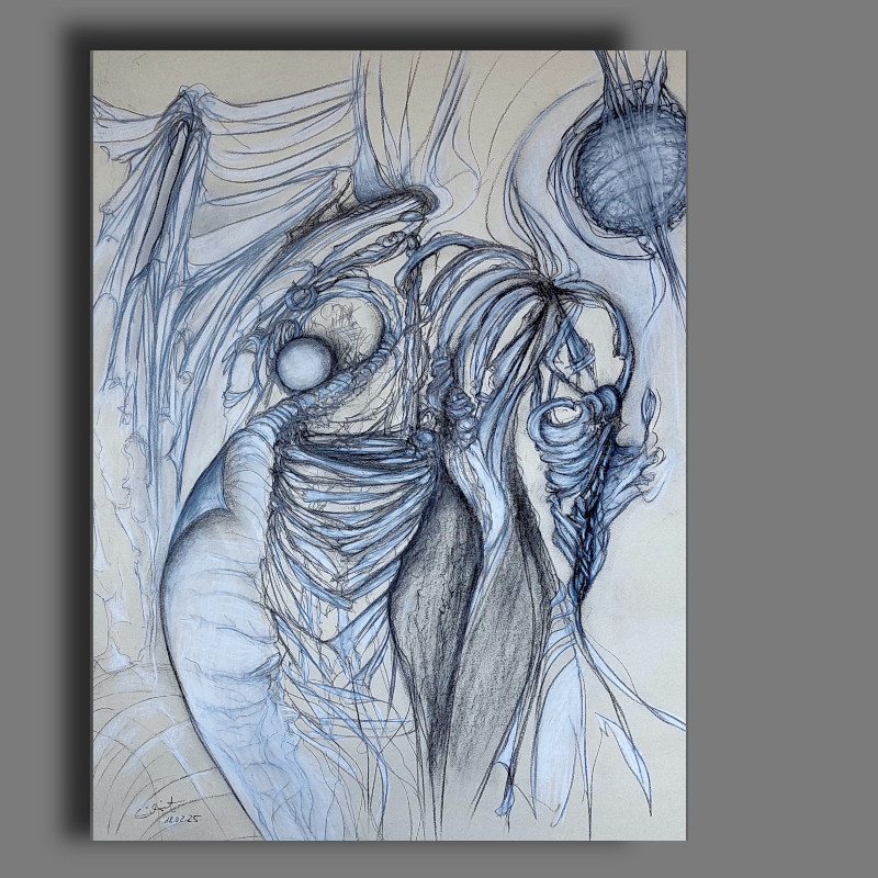 Title: Das Sterben einer alten Welt, 60cm x 80cm, Graphite, Charcoal, Pastell 2025